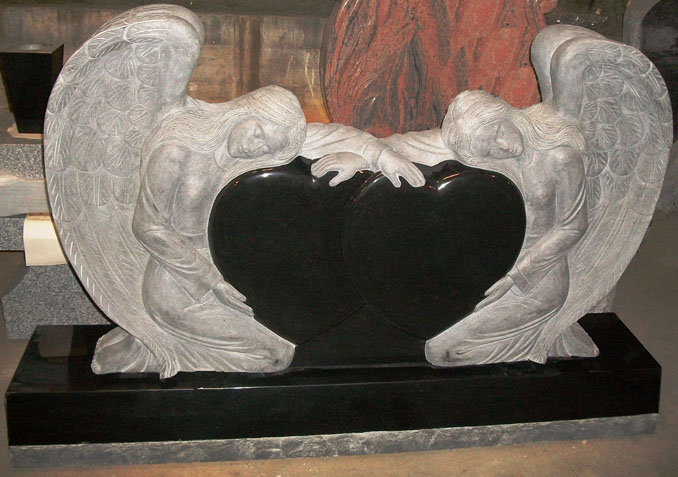 STM001 Pair of Angels with Heart Monument