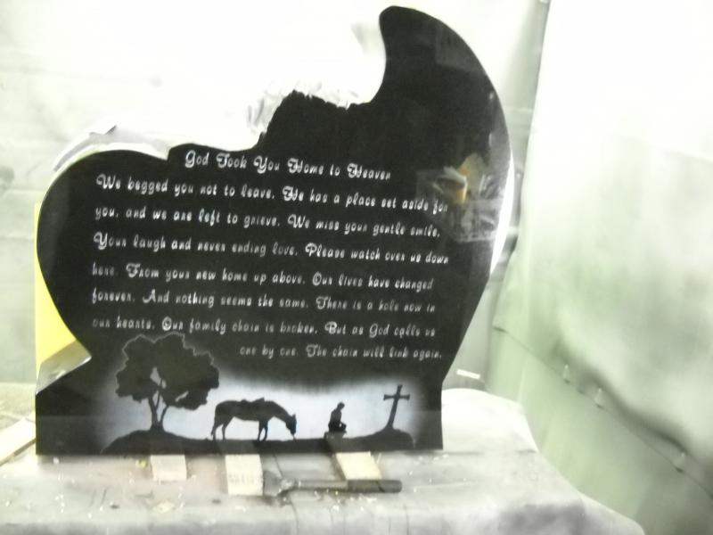 TFA02 jet black solid granite angel headstone