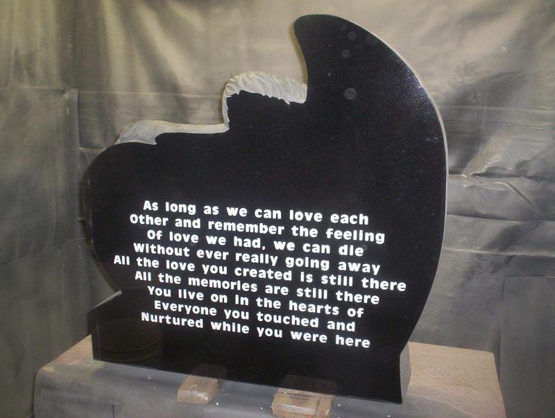 TF-A02 Jet black solid granite angel/heart memorial