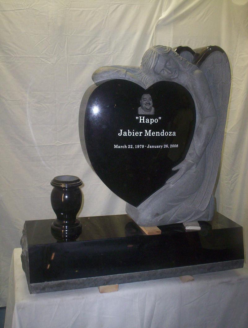 IMG8 jet black granite angel/heart monument